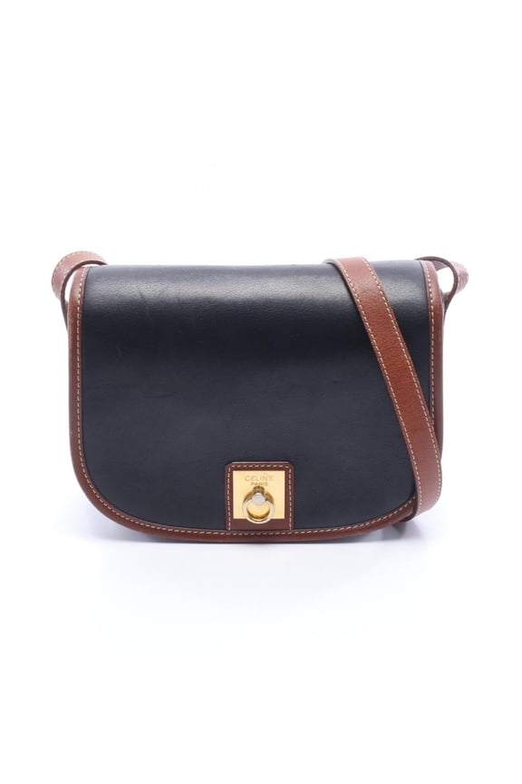 Pre-Owned Celine CELINE Shoulder Bag Handbag Leather Women's Navy Brown