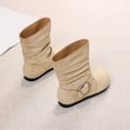 thumbnail image 5 of WAVSUF Girls Fleece Wide Width Boots Round Toe Soft Sole Anti Slip Fall Daily Mid Calf Boots Beige Size 10, 5 of 9