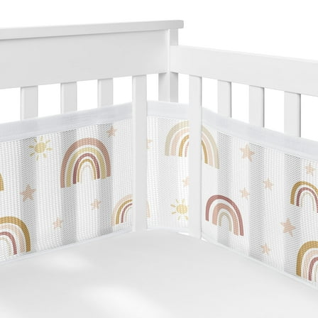 Sweet Jojo Designs   BreathableBaby Boho Rainbow Pink Gold and Taupe Breathable Mesh Crib Liner Pad