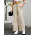 thumbnail image 3 of GymChoice Womens Cotton Linen Pants High Waisted Wide Leg Drawstring Casual Loose Trousers with Pockets Blue, 3 of 7
