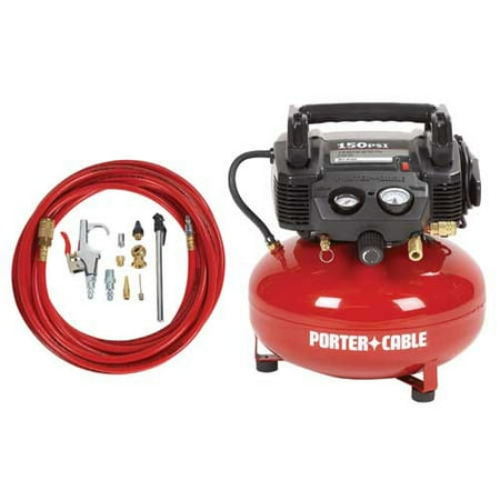 Factory-Reconditioned Porter-Cable C2002-WKR 0.8 HP 6 Gallon Oil-Free Pancake Air Compressor with 13 Piece Hose and Accessory Kit(Refurbished)
