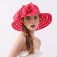 thumbnail image 2 of Risckoth Women's Organza Hat Wide Brim 3D Flower Detail Layered Design Formal Tea Party Wedding Cap, Wine, 2 of 8