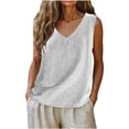 thumbnail image 2 of Holzkary Striped Linen Tank Tops for Women 2026 Casual Sleeveless Loose Fit Vest V Neck Gauze Shirt Lightweight Summer Blouse Comfy Gauze Camisoles Gingham Tank Tops Lounge Wear Basic Shirt White L, 2 of 4