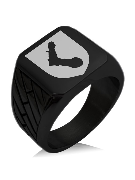 Stainless Steel Arm Armor Leadership Coat of Arms Shield Geometric Pattern Biker Style Polished Ring