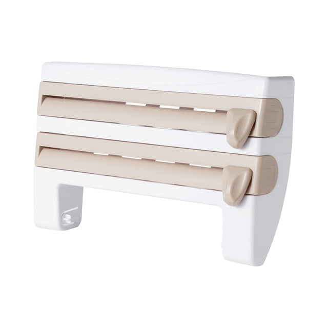 Amdohai 3 in 1 Kitchen Storage Rack Plastic Wrap Cling Film Foil Dispenser Film Storage Rack Cutter Paper Towel Holder Roll Paper Towel Rack