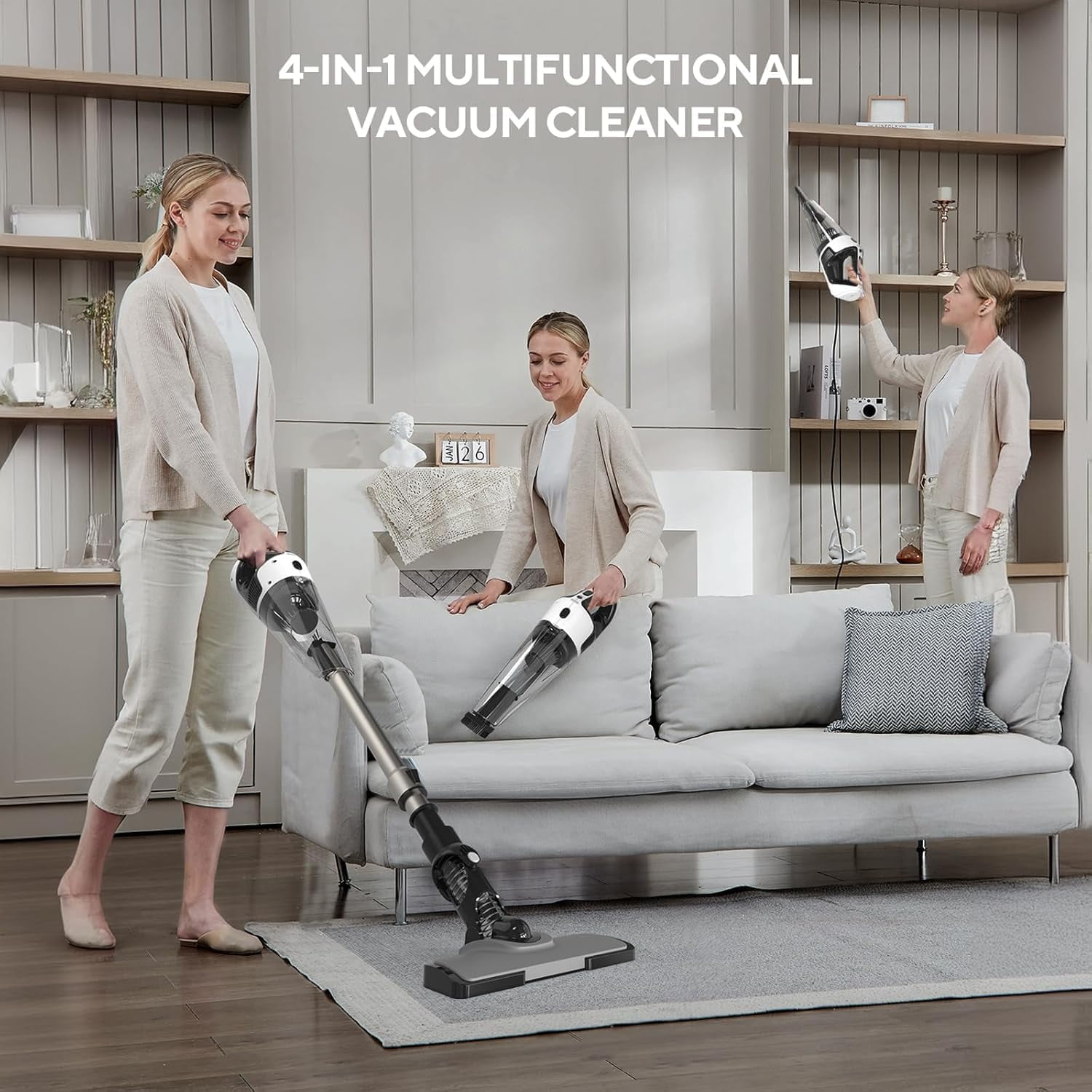 Cordless Vacuum Cleaner, 12000 Pa Powerful Stick Vacuum with Brushless Motor, LED Touch Display, 30 Mins Long Runtime, Self-Standing Lightweight Vacuum for Hard Floor Carpet Hair, Gray