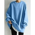 thumbnail image 4 of Sudadera Holgada de Cuello Redondo para Mujer, de Larga, Informal, de Algodón, de Color Liso, para Otoño Azul XXL, 4 of 7