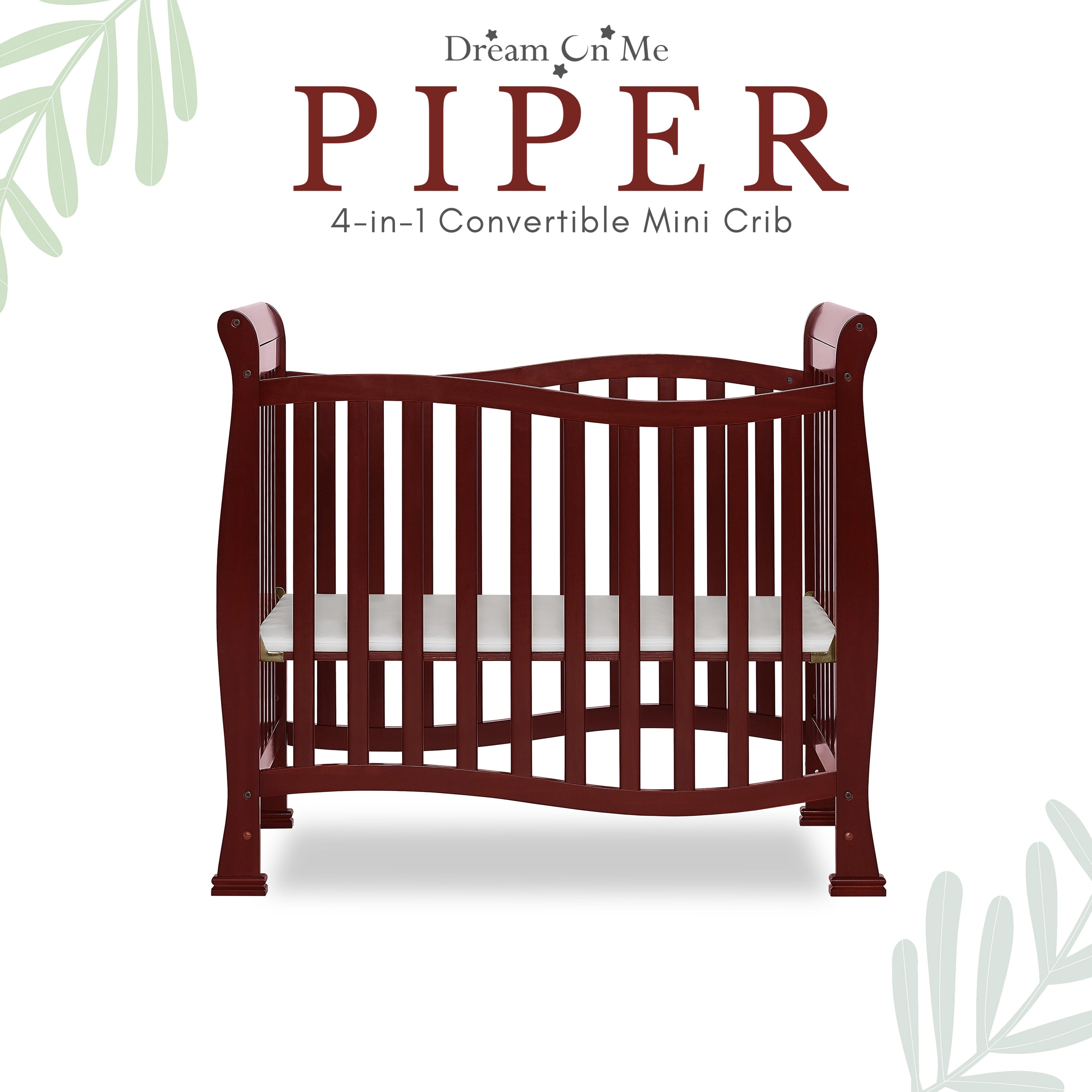 Dream On Me Piper 4-in-1 Convertible Mini Crib, Cherry
