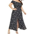 thumbnail image 2 of Colisha Women Off Shoulder Boho Short Sleeve Long Dress Plus Size Casual Split Summer Beach Party Sundress Floral Print Maxi Dress, 2 of 6