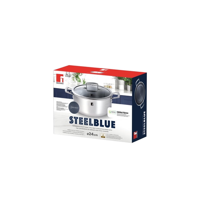 Cacerola 24 cm Acero Inox SteelBlue Bergner con Tapa Inducción