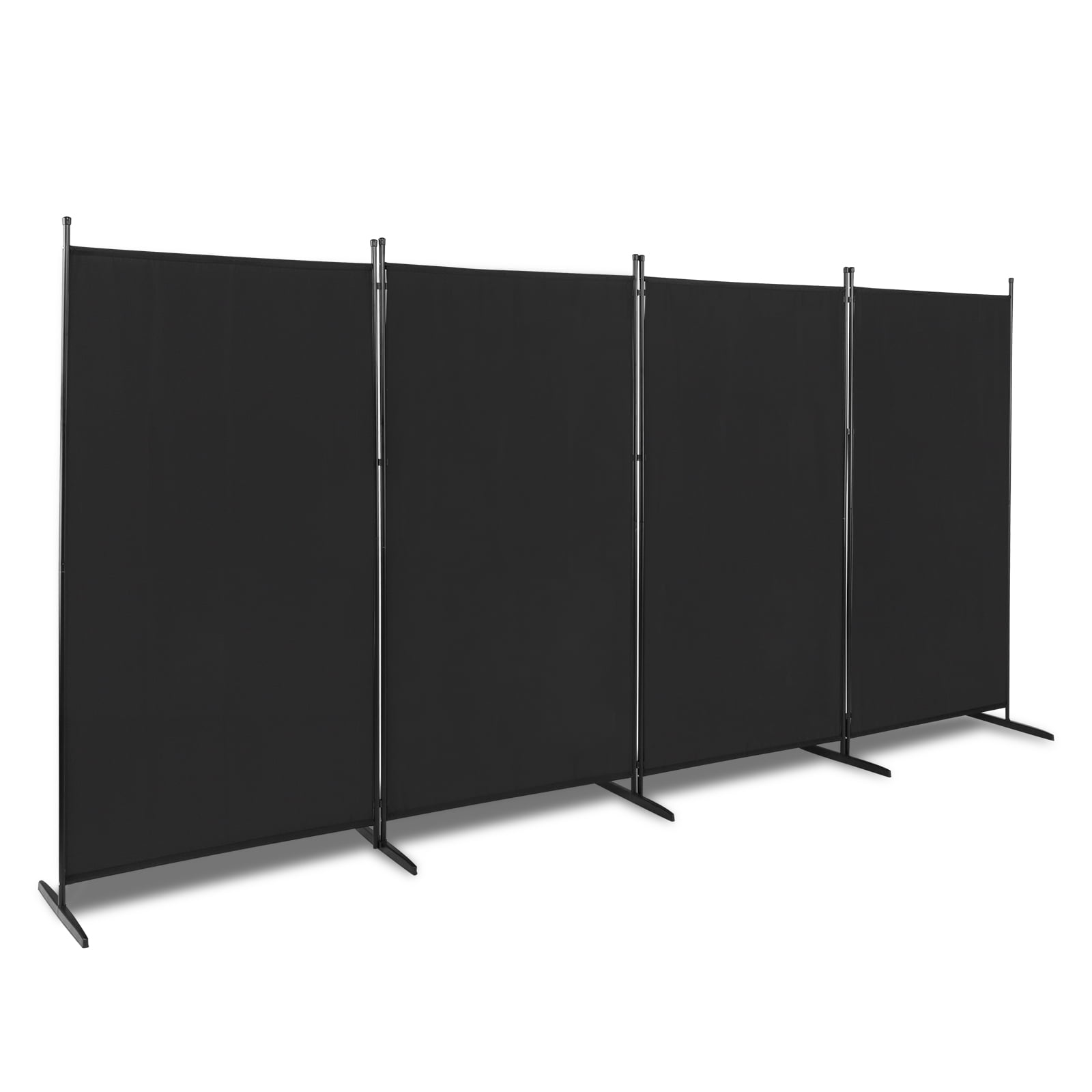 6FT 4-Fold Foldable Screen Plastic Foot Carbon Steel Frame, Black