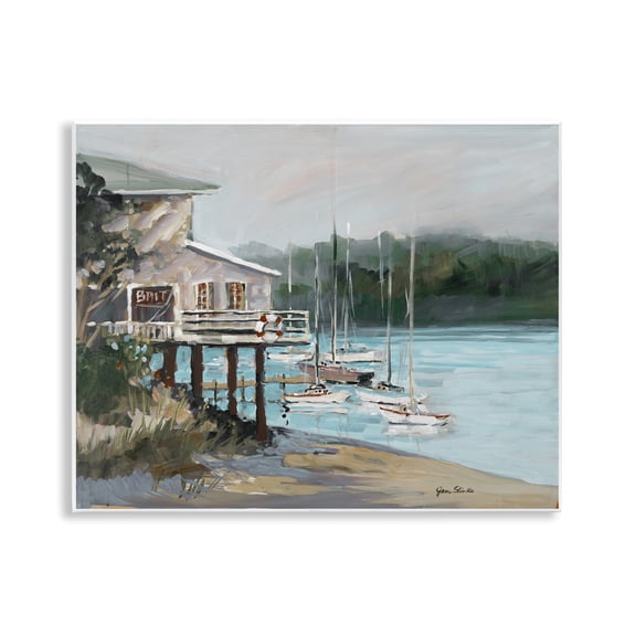 Stupell Industries Boat Marina Harbor Coastal Painting Unframed Art Print Wall Art, 14 x 11