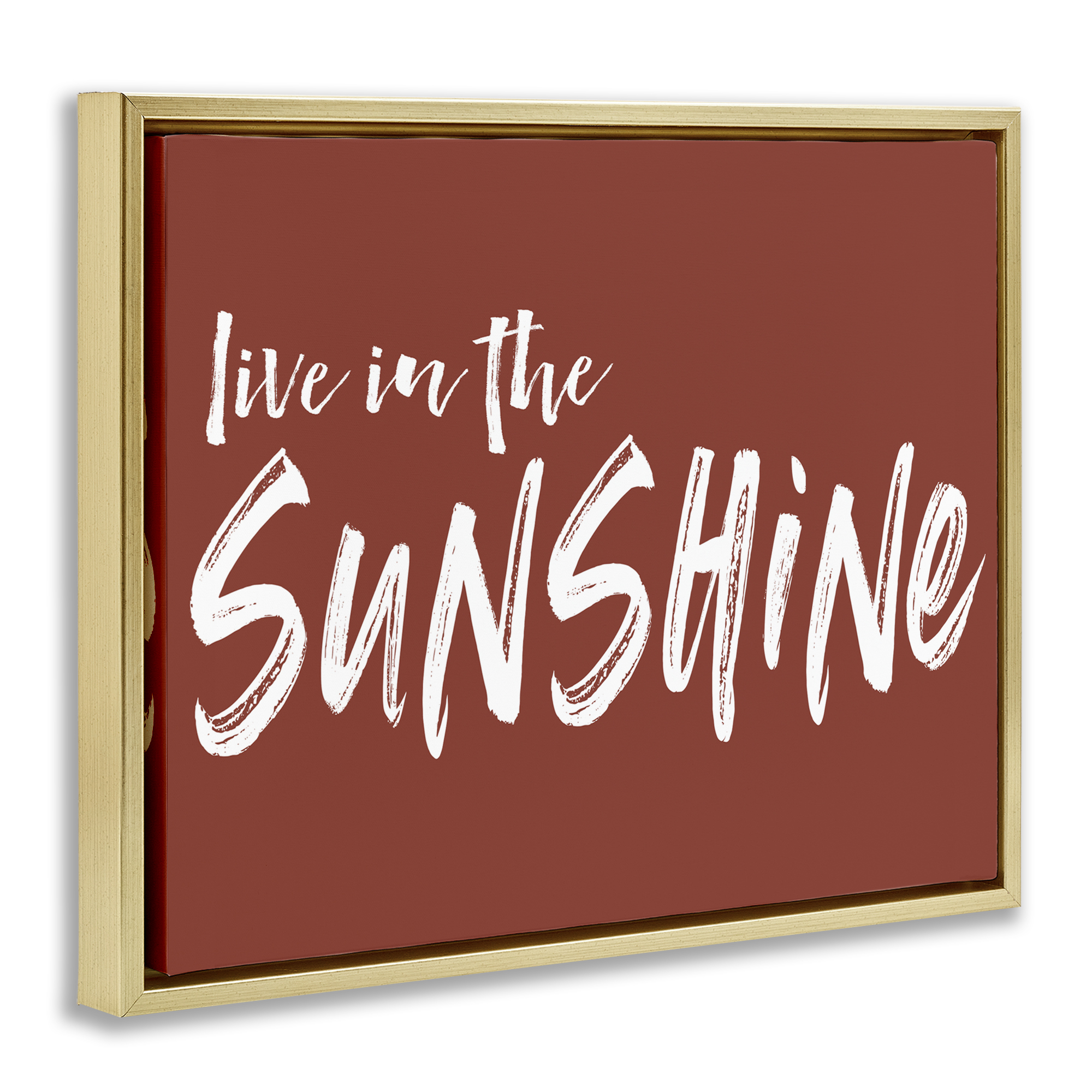 Live In The Sunshine Brown Gold Framed Floater Canvas Wall Art, design by Lettered and Lined