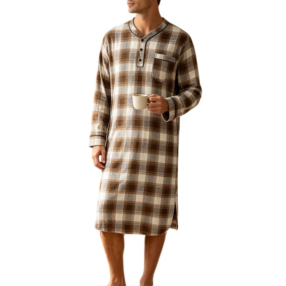 Bovxnpu Mens Pajama Shirts Plaid Long Sleeve Full Length Pajama Top Loungewear
