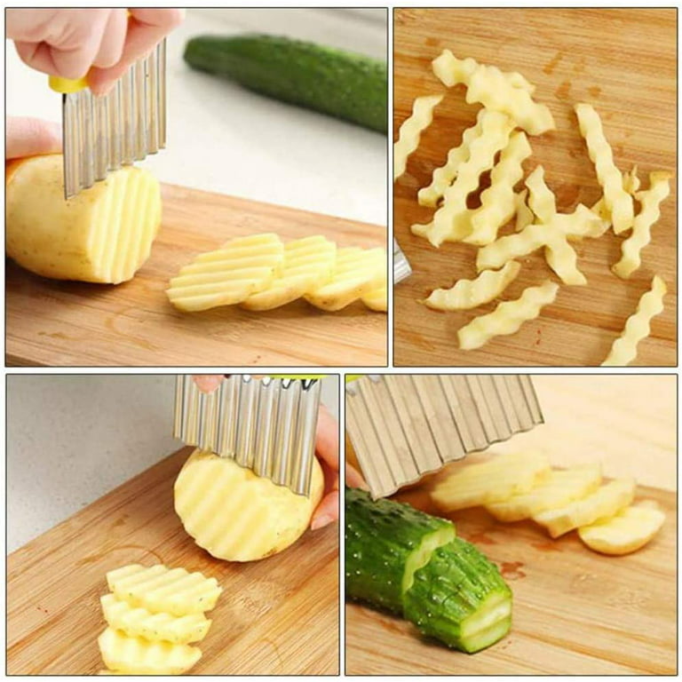 Crinkle Cutter, Stainless Steel Waffle Fry Cutter, Wavy Chopper for