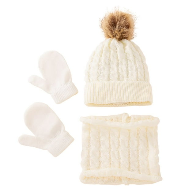 0-36 Month Children Woolen Hat Twisting Pattern Skin-friendly Simple Warm Knitted Hat Circle Scarf Gloves Suit for Going Out