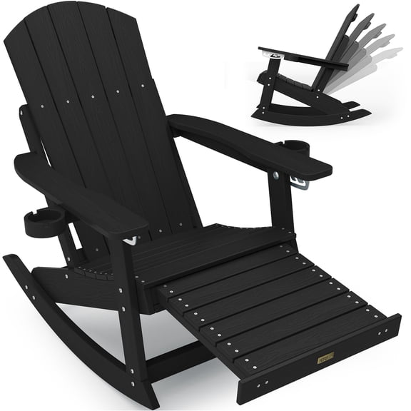 WINSOON Adirondack Chair Composite Rocking Chair Outdoor Weatherproof Plastic Adjustable -Black