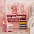 thumbnail image 4 of Costway Kids Vanity with Lights with 5 Drawers & 2 Compartments, Single-door Cabinet Pink, 4 of 10
