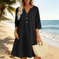 thumbnail image 4 of Women Casual V-Neck Linen Dress with Pockets, Solid 3/4 Sleeve, 4 of 5