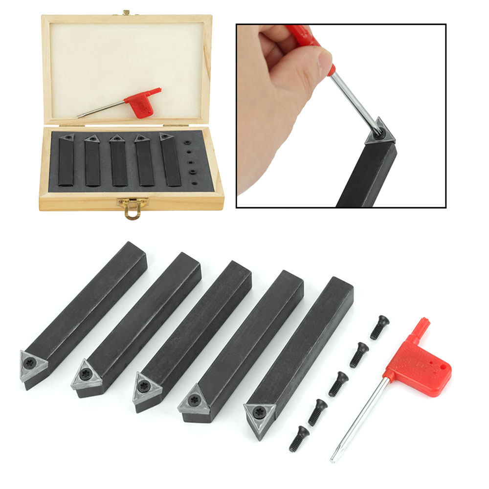 5Pcs 3/8in Lathe Turning Tool Holder Cemented Carbide Indexable Lathe