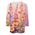 thumbnail image 4 of Nrmvnmi Womens 3/4 Length Sleeve Cotton Tops Casual Floral Print Round Neck Tie Dye Summer Tops Loose Fit Elastic and Lightweight Blouse For Women, 4 of 5
