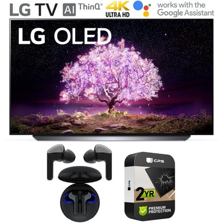 LG OLED55C1PUB 55 Inch 4K Smart OLED TV with AI ThinQ (2021) Bundle with Premium 2 Year Extended Protection Plan and LG TONE Free HBS-FN6 True Wireless Earbuds Bluetooth Meridian Audio w/ UVnano Case