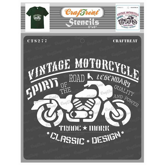 CrafTreat Vintage Motorbike Stencil for Painting and Crafting - 6"x6"