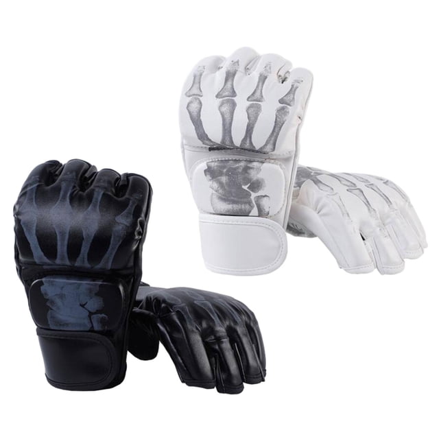 2 Pares de Guantes de Boxeo Zulema Guantes de Kickboxing PU Profesional Blanco y Negro