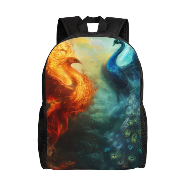 Easygdp Red And Blue Fire Peacock Mochila Versátil y Elegante: Comodidad, Almacenaje y Durabilidad para la Universidad, Trabajo, Viajes y Uso Diario
