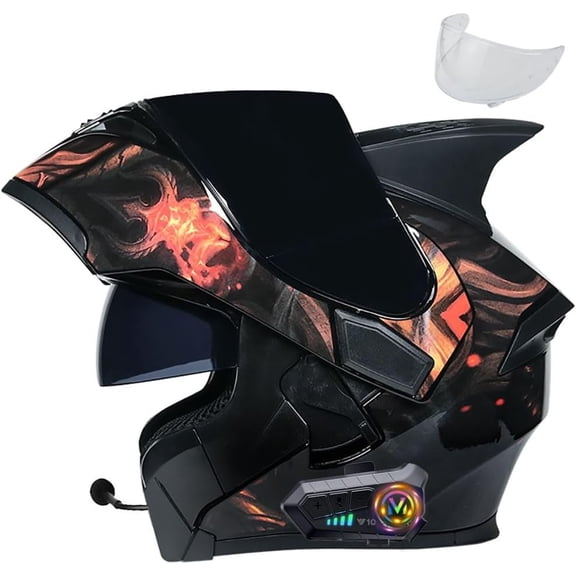 Bluetooth Motorcycle Helmets Helmets for Adults Motorcycle DOT Approved Modular Motorcycle Dual Visor Helmets, Built-in Dual Speaker with Microphone, for Adult Men and Women