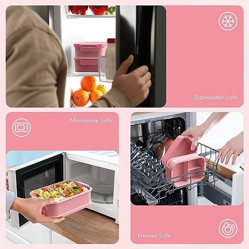 Bento Lunch Box for Adults - 3 Layers Leak-Proof Stackable Bento Box for Adults, 72oz Large-Style All-in-One Adult Lunchbox Bento Box with Utensil Accessories for Dining Out,Work, Pink