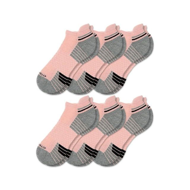 OTECKA Unisex Basic Performance Ankle Socks with Moisture-Wicking - Cushion Comfort Ankle Socks, Pink- 6 Packs, Large-X-Large