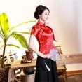 thumbnail image 6 of Skymirror Women Cheongsam Shirt Chinese Style Plum Print Summer Autumn Exquisite Buckles Stand Collar Cheongsam Top for Wedding, 6 of 8