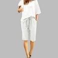 thumbnail image 2 of GEWSEY Women's Linen Capri Shorts Casual Baggy Knee Length 3/4 Pants Summer Drawstring Beach Pants Lounge Shorts with Pockets (White, M), 2 of 7