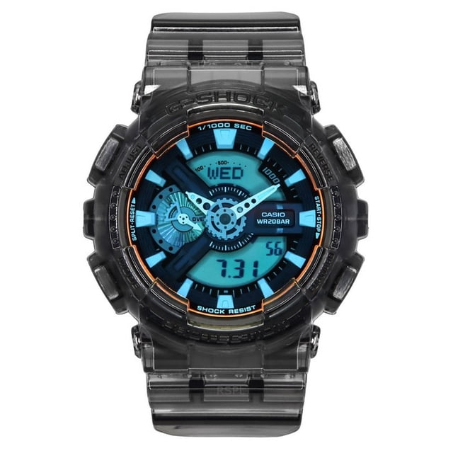 Casio G-Shock Analogique Numérique Bracelet en Résine Noire Transparente Cadran Multicolore Quartz GA-110TLS-8A Montre Homme 200M
