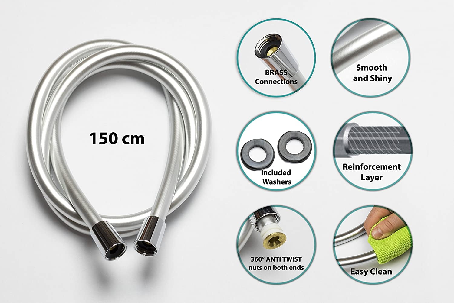 Flexible Plastic Shower Hose with Premium Double Brass Head Universal