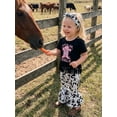 thumbnail image 3 of BemeyourBBs Western Baby Girl Summer Clothes Toddler Baby Girl Cowgirl Outfits Short Sleeve Boots Print Tops Bell Bottom Flare Pants Set Headband, 3 of 9