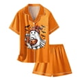 thumbnail image 3 of Weebloom Halloween Kids Pajamas Teen Girls Short Sleeve Button Down Shirt And Shorts Set With Pockets Tween Sleepwear Nightwear Pjs Loungewear Red 12-13 Years, 3 of 5