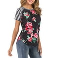 thumbnail image 1 of LELINTA Summer Women Blouses Elegant Shirts Floral Print Slim Fashion Short Sleeve Tops Striped with Elbow Patch T-Shirt, Navy Blue/ Black, S-2XL, 1 of 6
