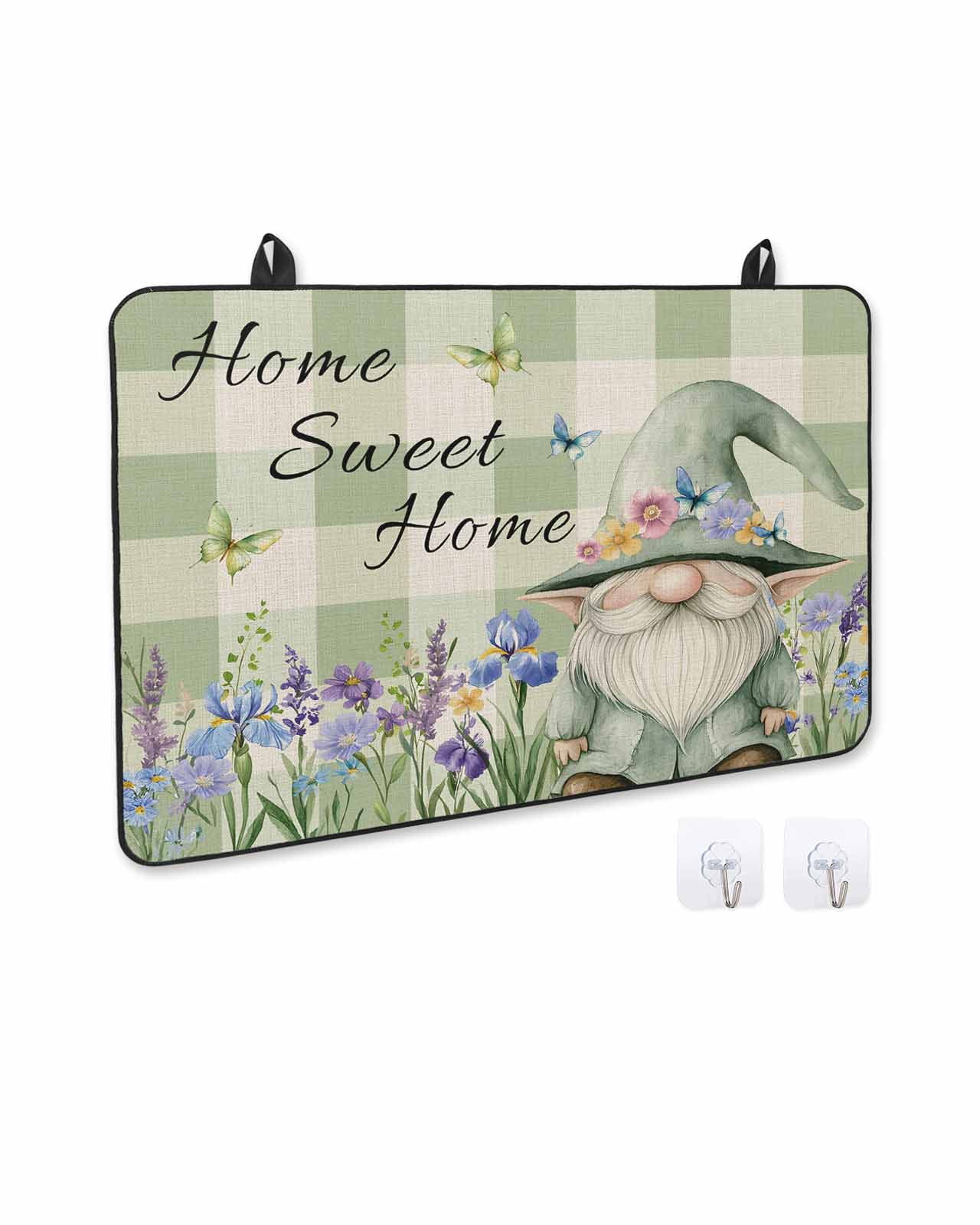 nqOlkjepod Large Induction Cooktop Protector Mat 31"x24", Rustic Gnome Stove Top Covers for Electric Stove, Spring Flowers Butterfly Green Check Stove Burner Cover Mats, Glass Top Stove Cover