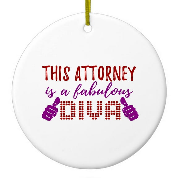 DistinctInk Hanging Ceramic Christmass Tree Ornament with Gold String - Great Gift / Present - 2 3/4 inch diameter - This Attorney is a Fabulous Diva