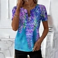 thumbnail image 2 of Htigea 1/4 Zip Pullover Tops for Women Floral Print Short Sleeve T Shirts Casual Loose Fit Summer Tees Purple M, 2 of 6