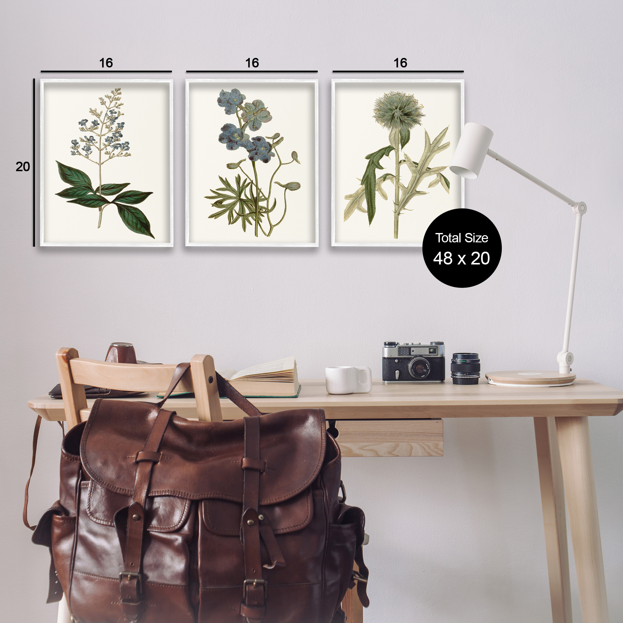 Stupell Industries Vintage Botanical Flowers on Beige Botanical & Floral Painting White Framed Art Print Wall Art, 16 x 20, Set of 3