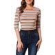 thumbnail image 5 of Camiseta básica de ajuste slim con cuello redondo y mangas de codo para mujeres INSPIRE CHIC, estampada, multicolor, blanca, talla XS, 5 of 8