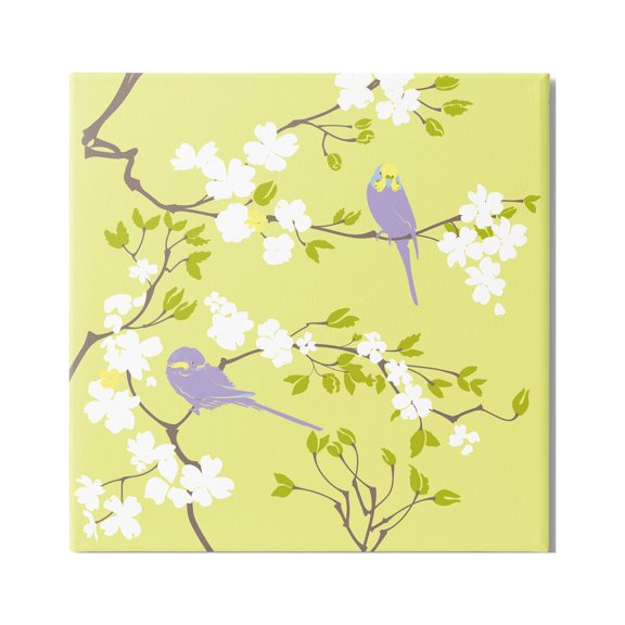 Stupell Industries Parakeets & Cherry Blossoms Animals & Insects Painting Gallery Wrapped Canvas Art Print Wall Art, 24 x 24