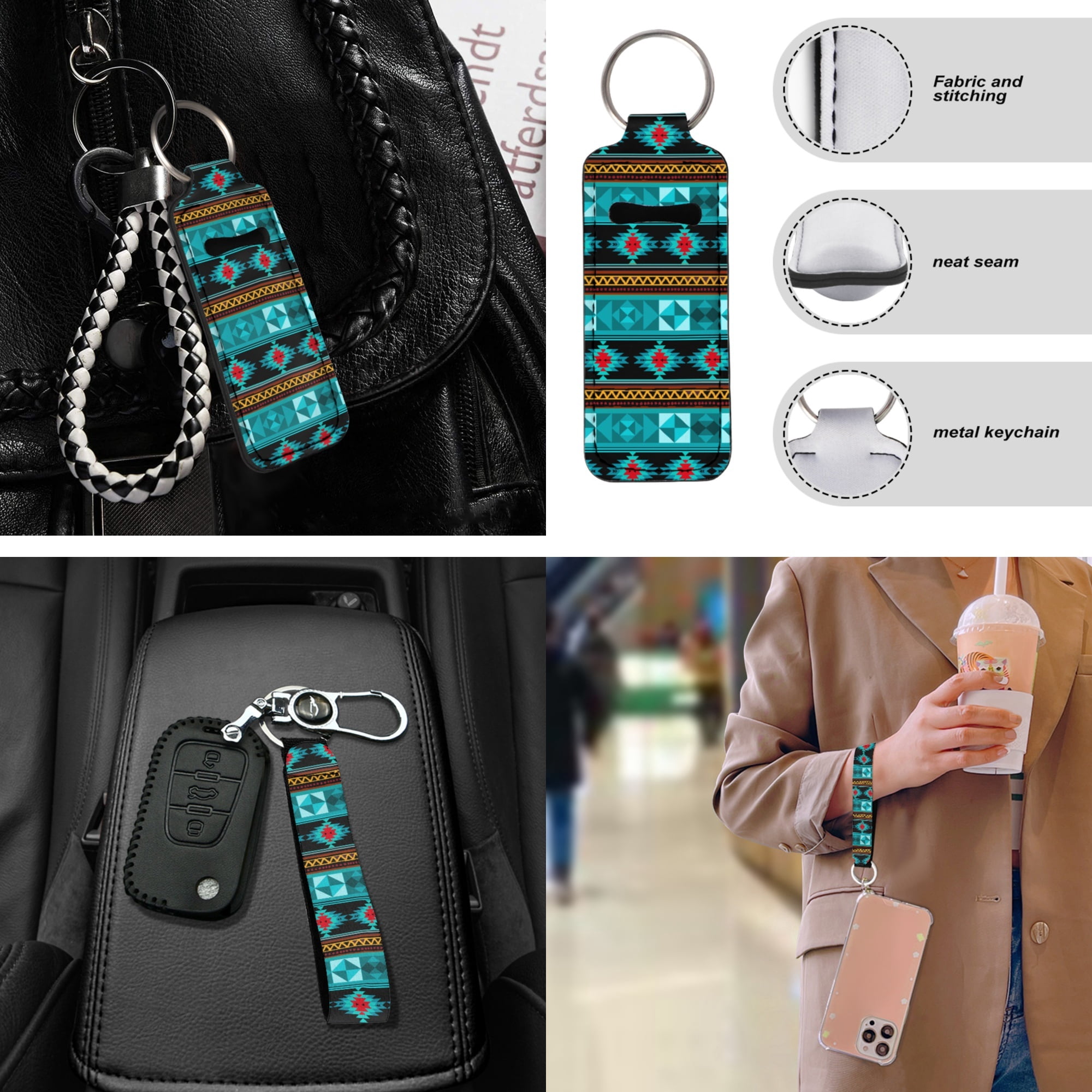 Jeiento Aztec Turquoise Car Accessories Full Set for Men, Navajo Design Automotive Vehicle Seat Cover, Decorative Car Floor Mat Steering Wheel Cover Center Console Pad Universal Fit