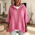 thumbnail image 5 of Women's Plus Size Hooded Knit Sweater Oversized V Neck 3/4 Batwing Sleeve Drawstring Hoodies Loose Tunic Pullover Winter Layering Tops Pink, 5 of 5