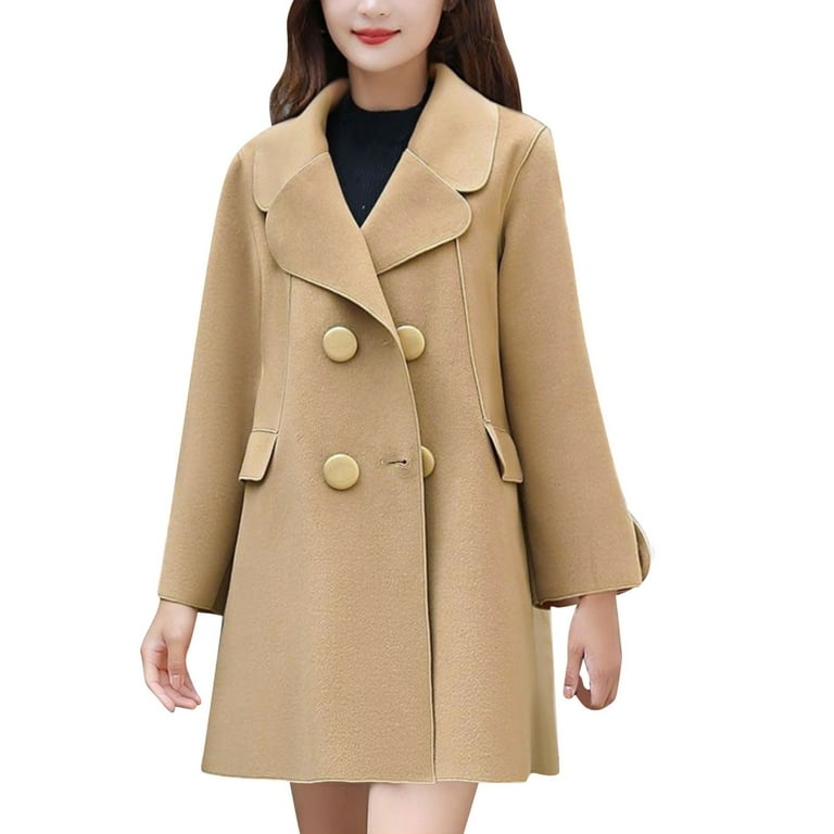 JDEFEG for It All Jacket Women Casual Button Reversible Wool