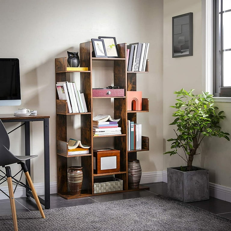 VASAGLE Bookshelf Tree Shaped Bookcase with 13 Storages Rustic