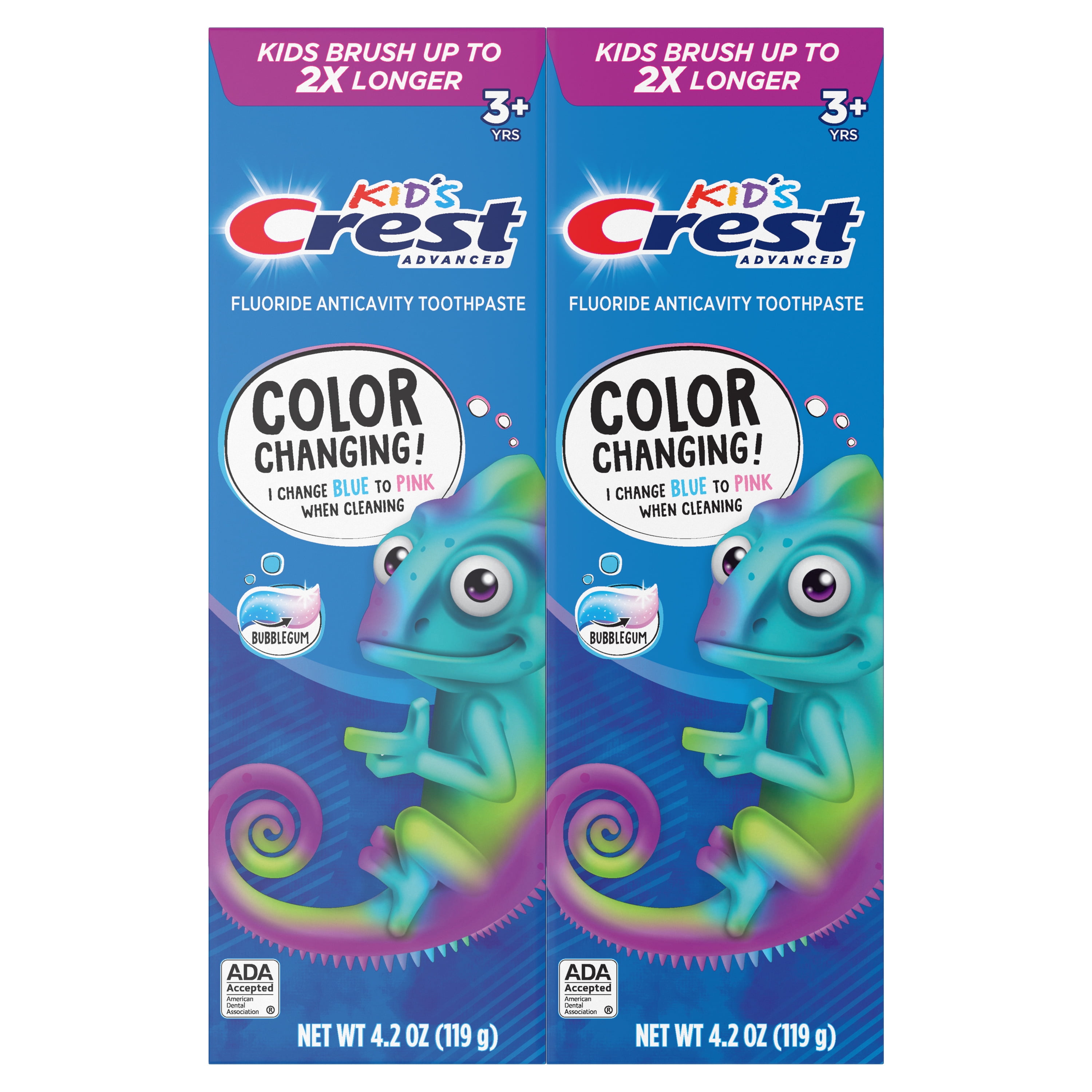 Crest Kids Advanced Fluoride Toothpaste, Bubblegum Flavored, 4.2 oz, 2 pack